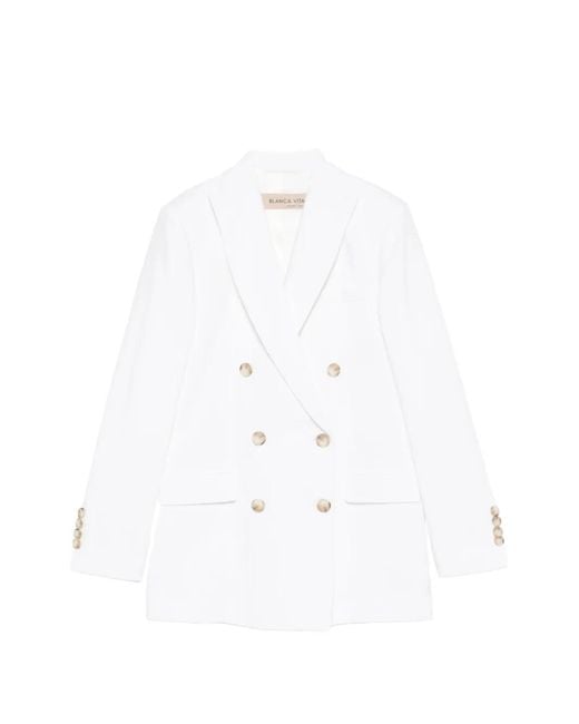 Blanca Vita White Blazer À Boutonnière Croisée