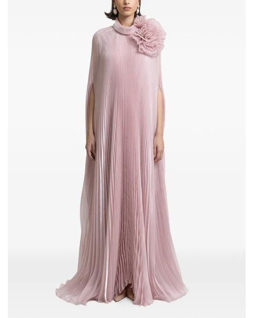 Gemy Maalouf Pink Draped Flower Maxi Dress