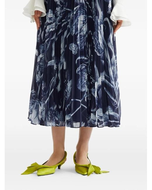 Erdem Blue Pleated Midi Skirt