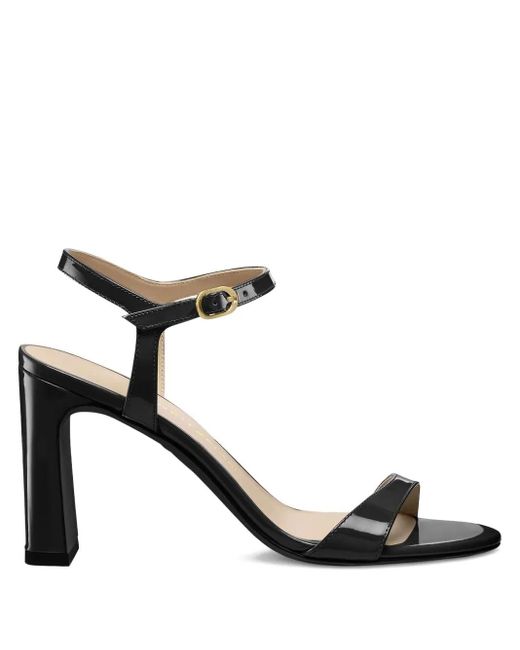 Stuart Weitzman Black Patent Leather Ankle-Strap Sandals