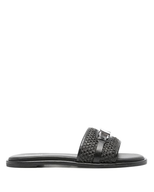 MICHAEL Michael Kors White Woven Upper Mules With Metallic Accent