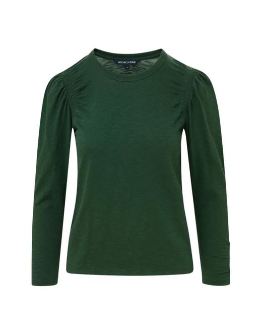 Veronica Beard Green T-Shirt Froncé Bouvet À Manches Longues