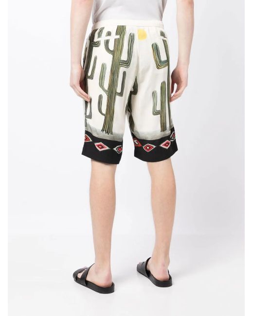 Endless Joy Green Graphic-Print Rayon Shorts for men