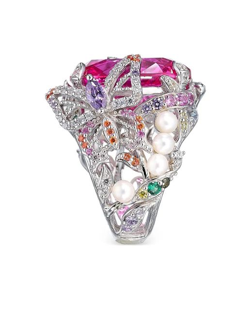 Anabela Chan Pink Rhodium Vermeil Swallowtail Multi-Stone Ring