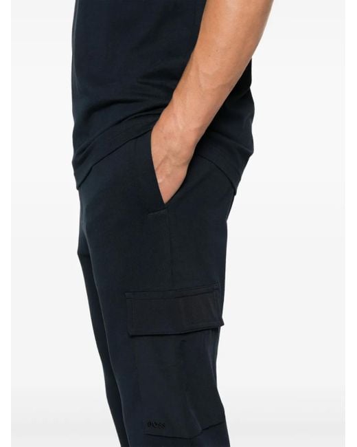 Boss Blue Cotton Cargo Track Pants for men