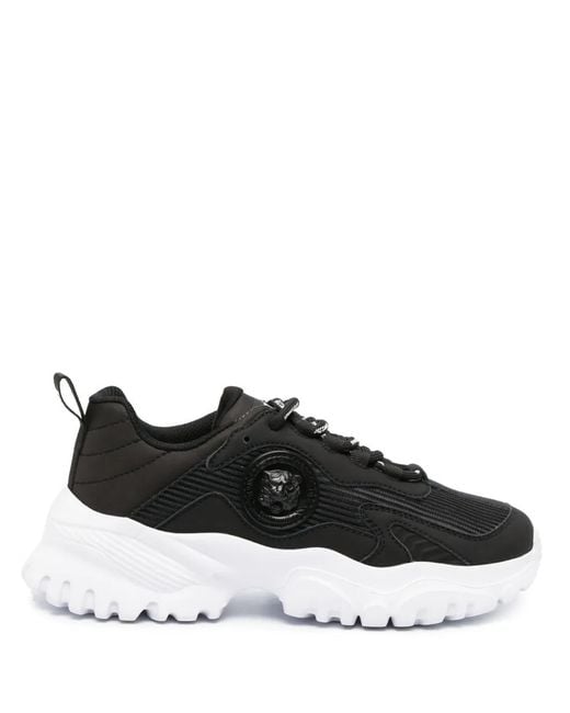 Just Cavalli Black Tiger Head-Motif Low-Top Sneakers