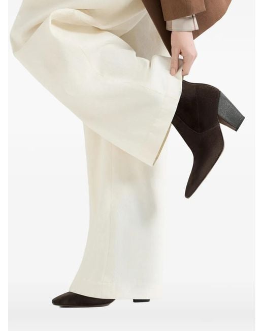 Brunello Cucinelli Brown Suede Ankle Boots With Precious Heel
