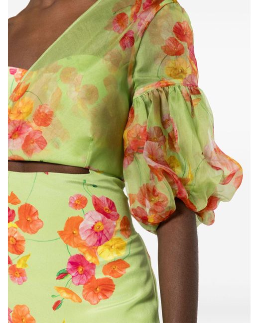 Isolda Green Greta Floral-print Asymmetric Silk Dress