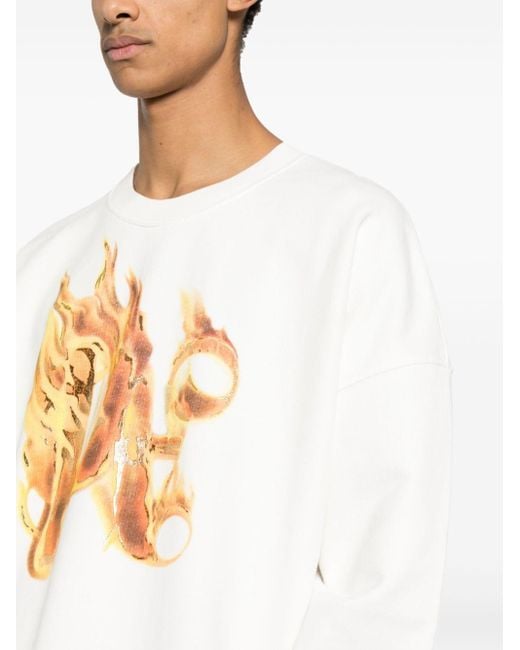 Palm Angels White Logo-Flame Print Sweatshirt for men
