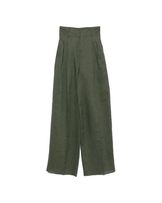 Max Mara Green Pantalon Ample À Taille Ceinturée