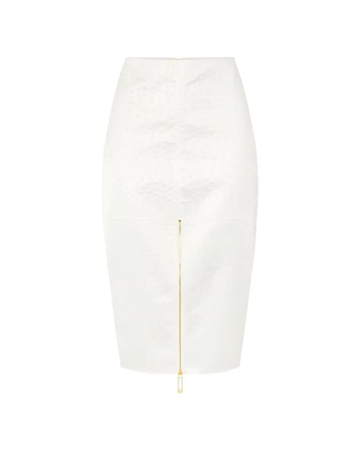 Elisabetta Franchi White High-Waist Zip Midi Skirt