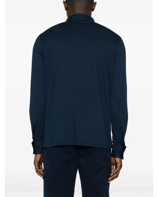 Kiton Blue Long-Sleeve Jersey Polo Shirt for men