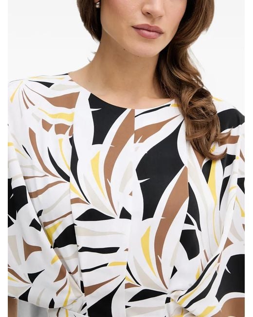 Joseph Ribkoff White Abstract-Print Belted Midi Dress