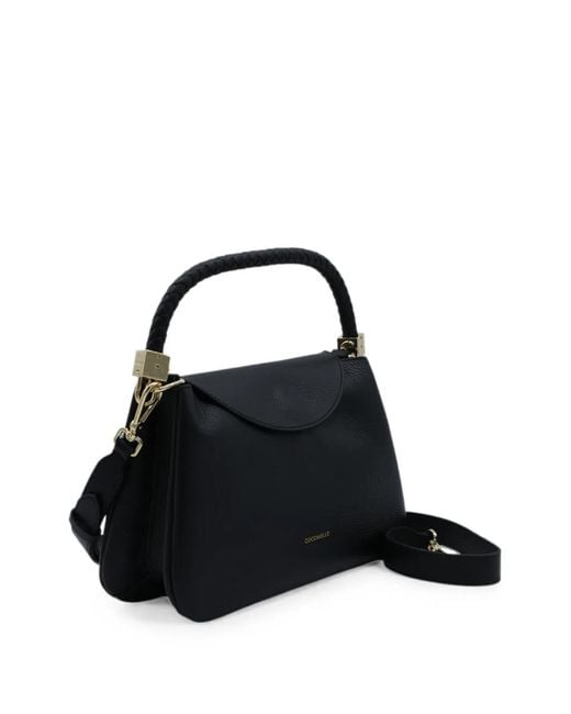 Coccinelle Black Small Tiggy Braided-Handle Leather Tote Bag
