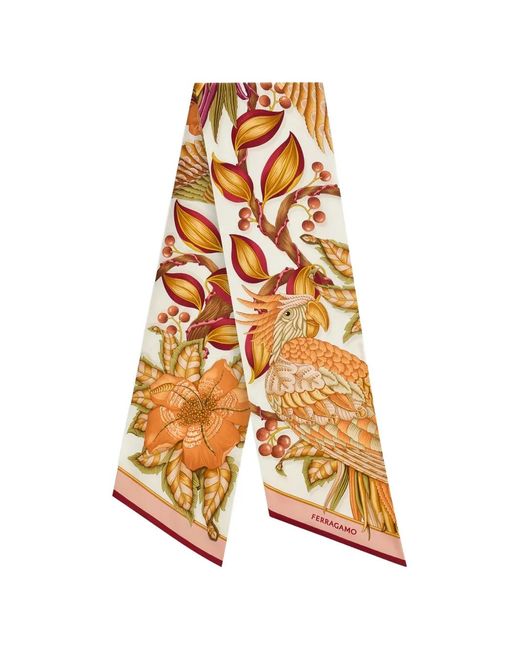 Ferragamo White Parrots Bandeau Scarf