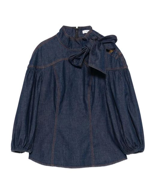 Zimmermann リボンディテール パフスリーブブラウス Blue