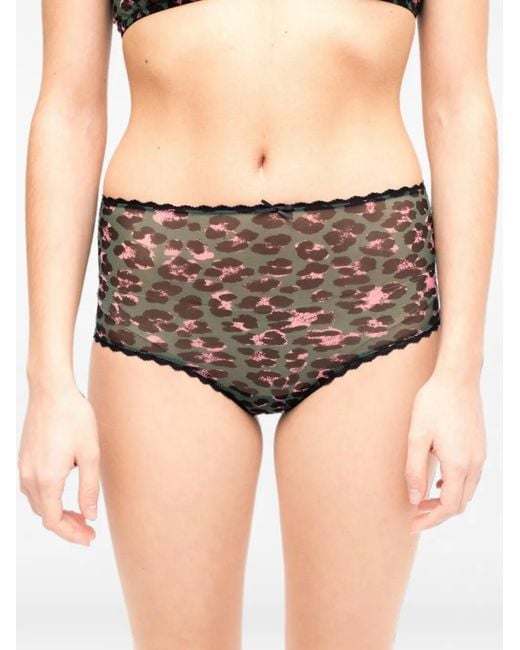 Laura Urbinati Gray Leopard-Print Lace-Trim Briefs