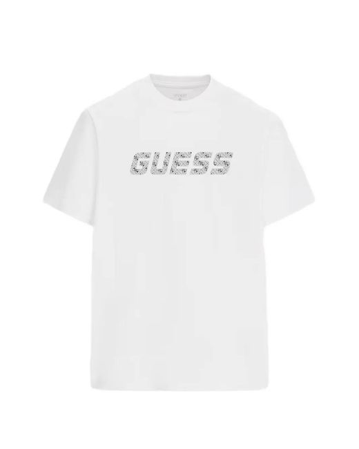 Guess White Printed Logo T-Shirt for men