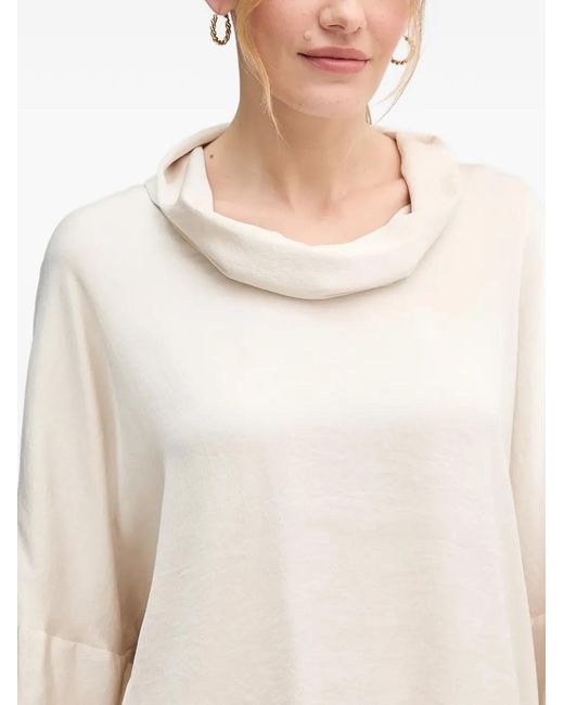 Joseph Ribkoff White Cowl-Neck Button Blouse