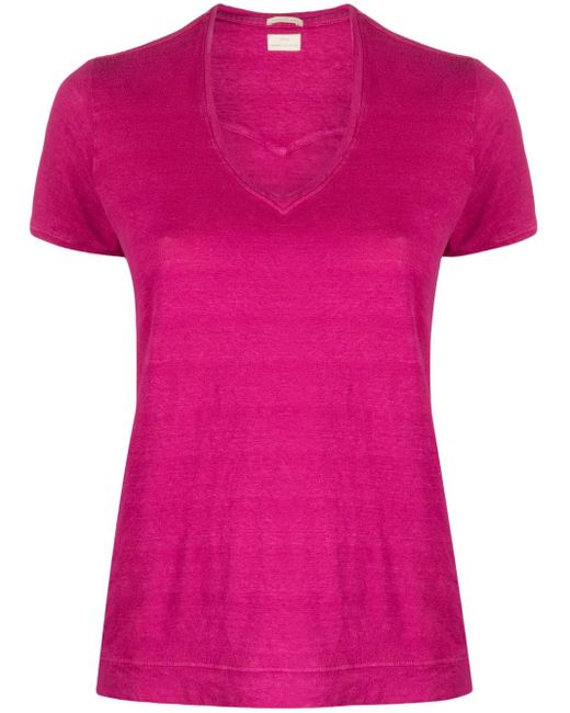 Massimo Alba Pink Flores Short-Sleeve Linen T-Shirt