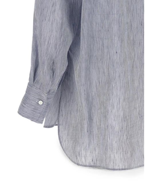 Brunello Cucinelli Gray Micro-Striped Hooded Shirt
