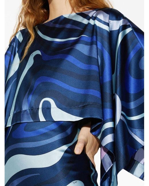 Emilio Pucci Blue Abstract-print Satin-finish Dress