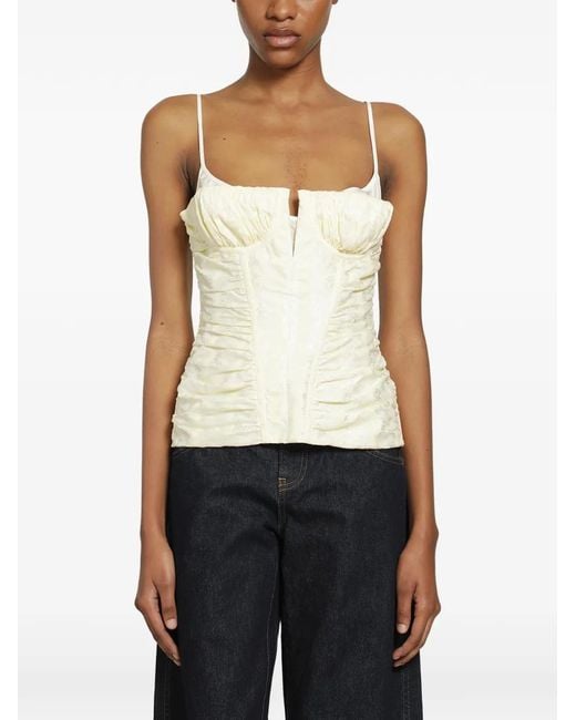 McQueen White Floral-Jacquard Ruched Corset Top