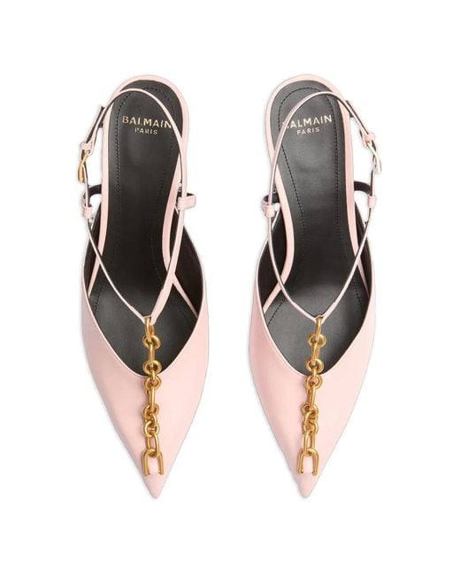 Balmain White Sync Chain Kitten Slingbacks