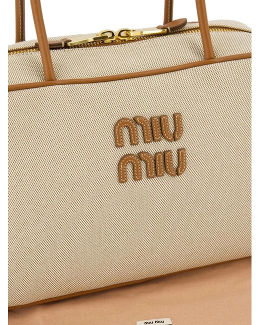 Miu Miu Natural Logo-Embroidered Zip Tote Bag