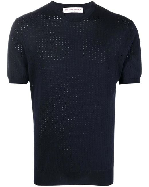 Orlebar Brown Black Pointelle-Design Short-Sleeved T-Shirt for men
