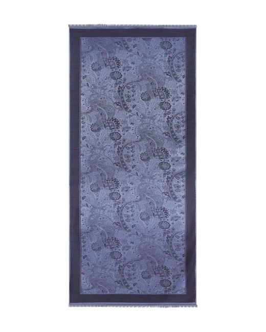 Etro Blue Floral Paisley-Motif Jacquard Scarf for men