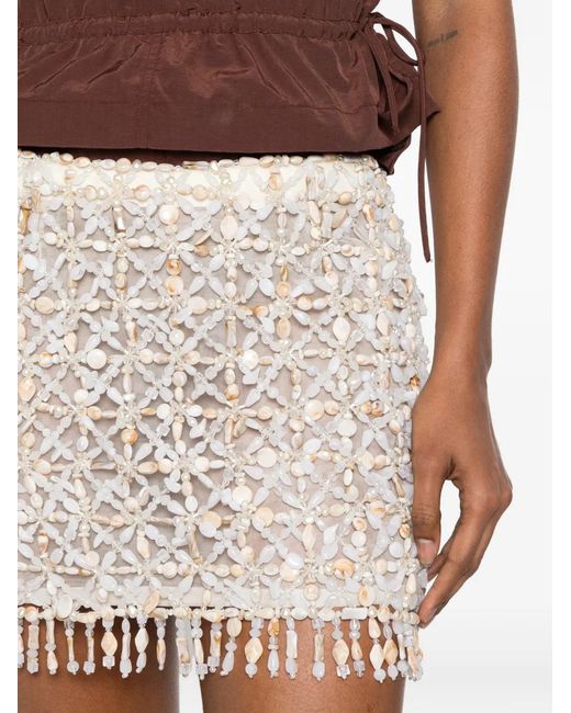 Cult Gaia Natural Idalia Bead-Embellished Midi Skirt