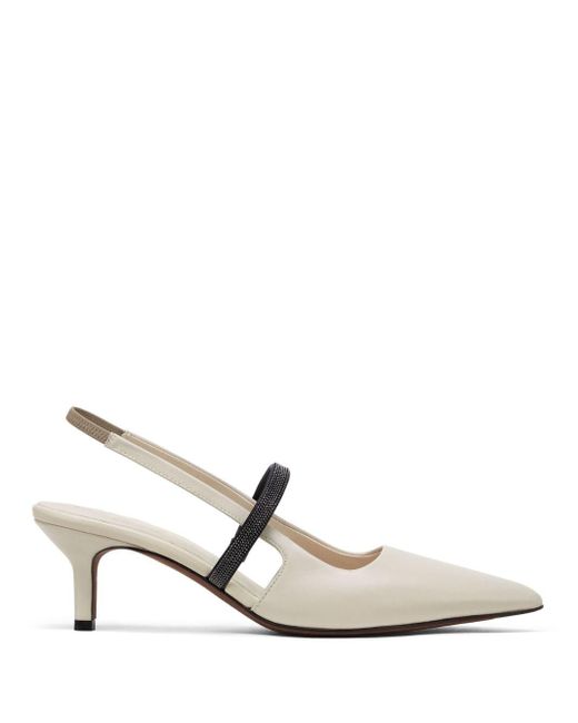 Brunello Cucinelli White Pointed Leather Pumps