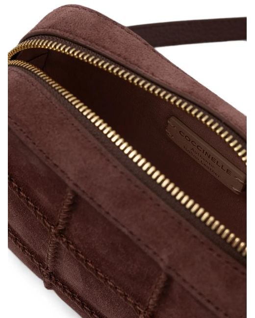 Coccinelle Brown Quilted Suede-Panel Shoulder Bag