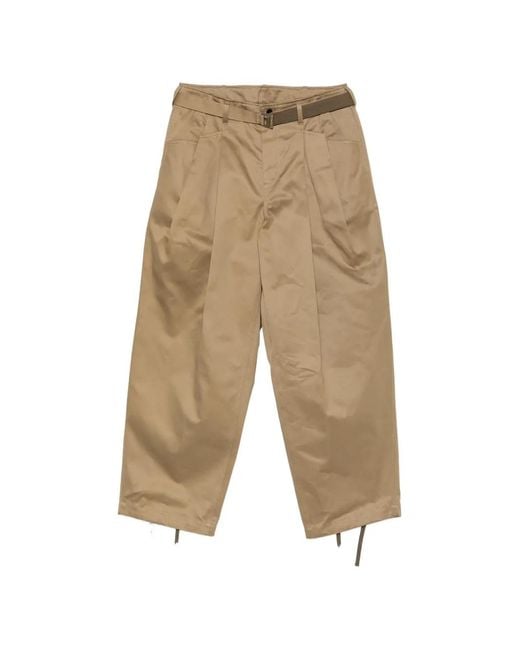 Sacai Natural Belted Pleated Trousers for men