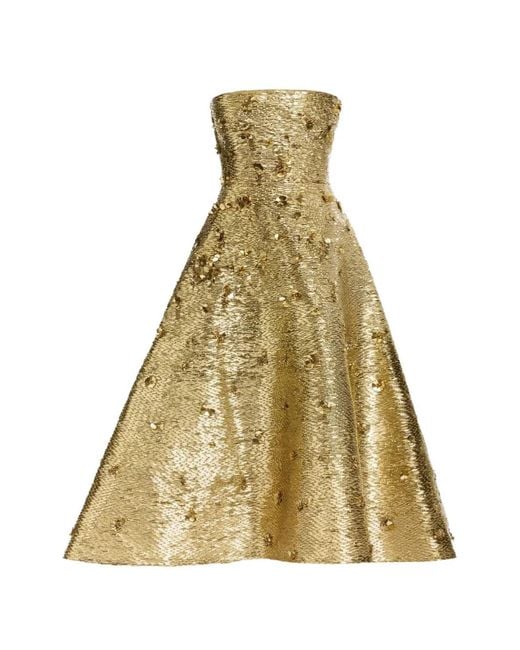 Elie Saab Metallic Bead-Embroidered Strapless Midi Dress