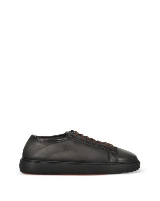 Santoni Black Leather Low-Top Sneakers for men