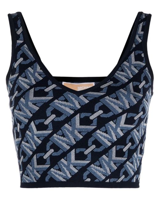 MICHAEL Michael Kors Blue Monogram-Jacquard Cropped Tank Top