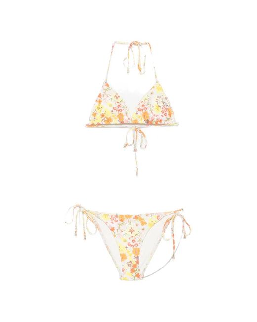 Zimmermann White Solstice Floral-Print Bikini