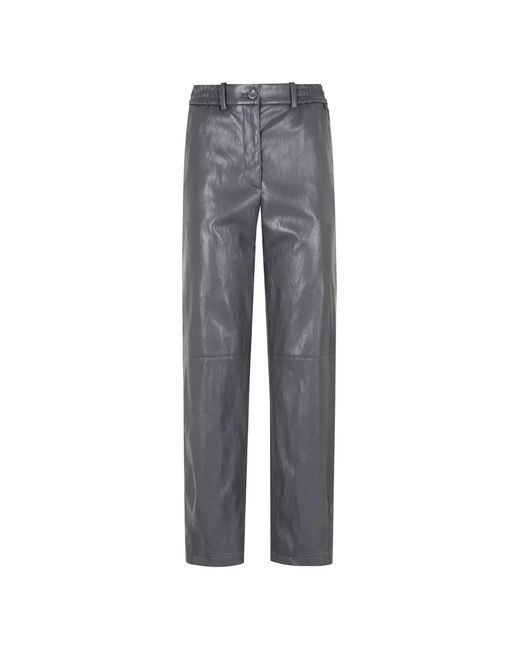 Herno Gray Elasticated-Waistband Faux-Leather Trousers