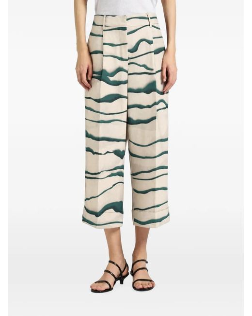 Liviana Conti Natural Zack Abstract-Print Pleated Trousers