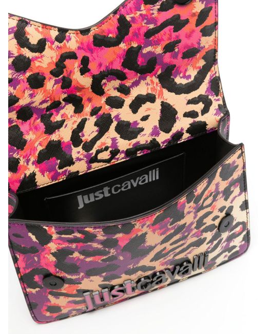 Just Cavalli Red Logo-lettering Leopard-print Shoulder Bag
