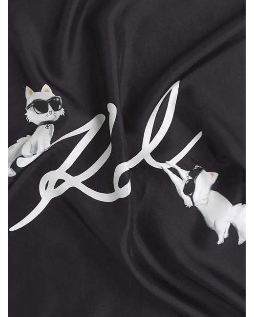 Karl Lagerfeld Black Ikon Choupette Signature Silk Scarf
