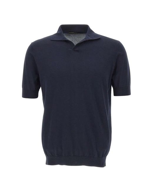 FILIPPO DE LAURENTIIS Blue Ribbed-Hem V-Neck Top for men