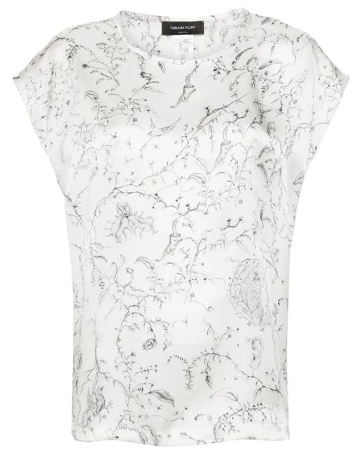 Fabiana Filippi White Fabula-Print Silk Satin Blouse