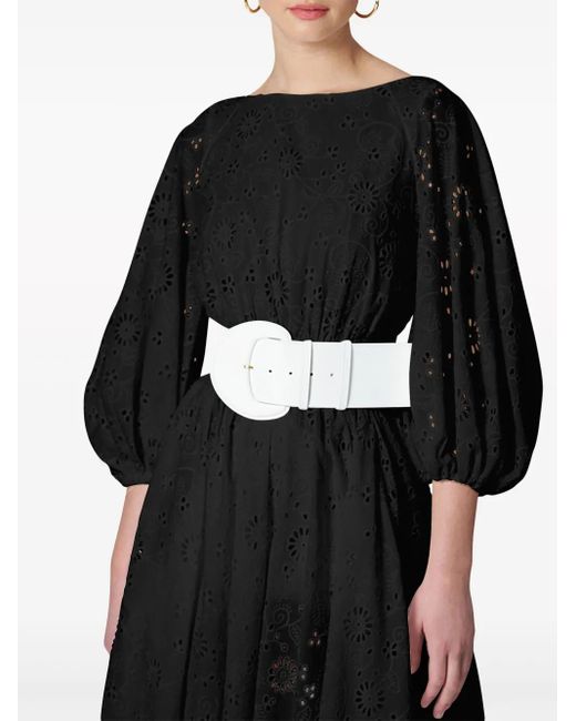 Carolina Herrera Black Eyelet Puff-Sleeve Midi Dress