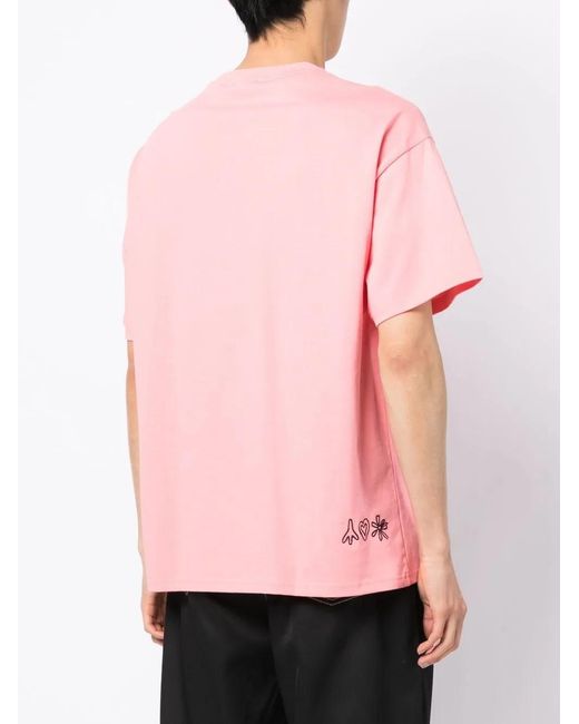 FIVE CM Pink Embroidered-Slogan Short-Sleeve T-Shirt for men