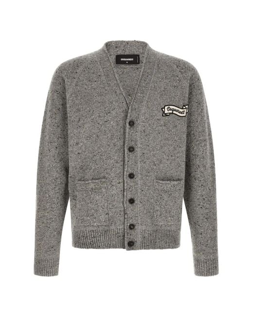 DSquared² Gray Knitted V-Neck Cardigan for men