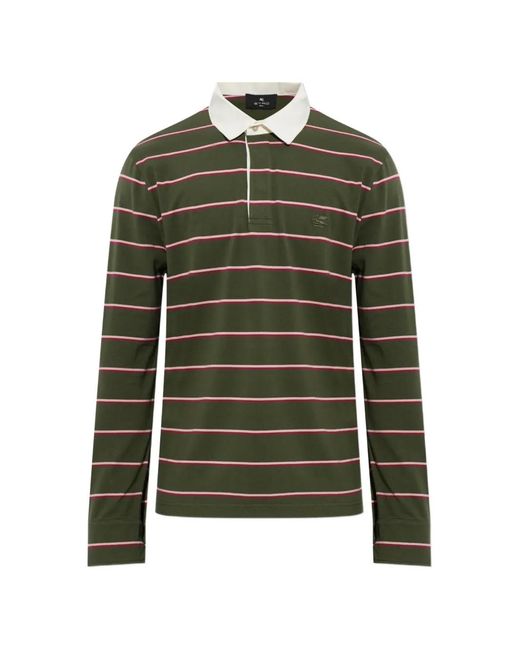 Etro Green Striped Long-Sleeve Polo Shirt for men