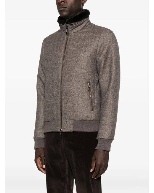 Moorer Brown Fur-Collar Zip-Up Jacket for men